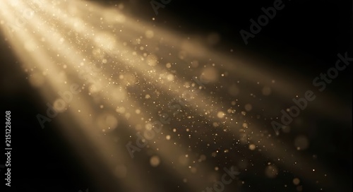Golden Dust Light Rays Isolated on Black Background