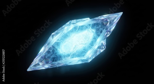 Ice Blue Crystal Shard Glow Isolated on Black Background
