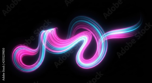 Neon Glow Light Trail Isolated on Black Background