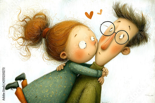 Little girl with red hair embracing her father, showing a strong bond of love and affection, a heartwarming family moment of togetherness and happiness