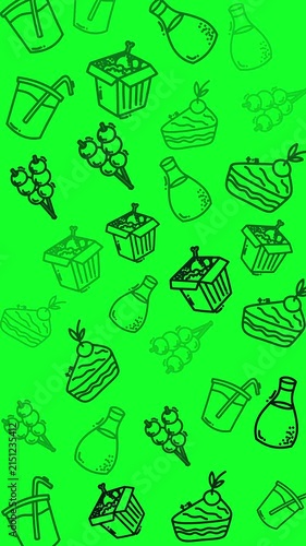 plain green background Ideal for food and beverage designs, this vibrant collection features various items for a celebratory gathering on a lively green backdrop.