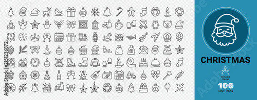 Christmas line icons collection. set of santa claus, gift, christmas tree, reindeer, snowman.
