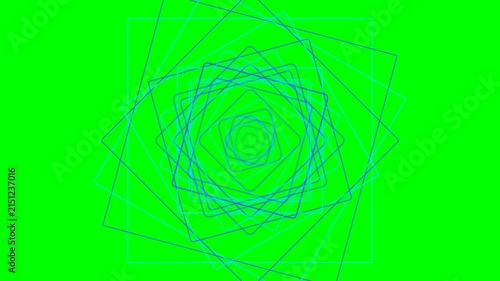 Abstract geometric pattern with rotating blue squares on a green screen