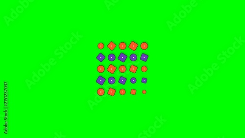 Grid of alternating orange and purple geometric shapes on a green background