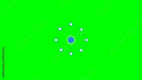 Abstract digital graphic showing a central blue circle with connected nodes