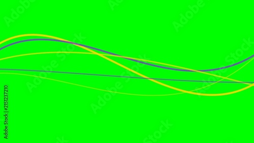 Abstract flowing lines in yellow and purple set against a vibrant green screen