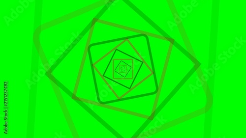 Abstract digital tunnel effect with rotating squares on green background