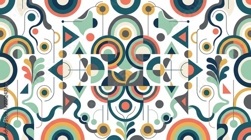 Fotografie Geometric floral pattern with circles and triangles seamless textile wallpaper