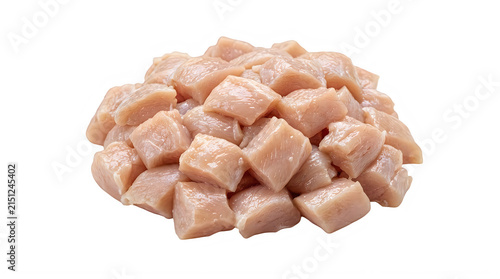 Pile of diced raw chicken meat close up isolated on transparent background