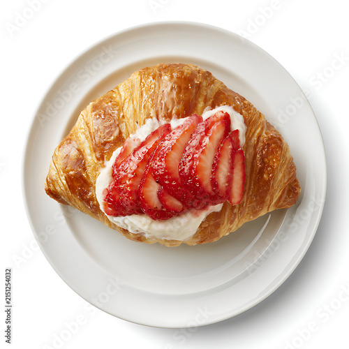 Fresh Strawberry and Cream Croissant Served on a Simple White Plate
