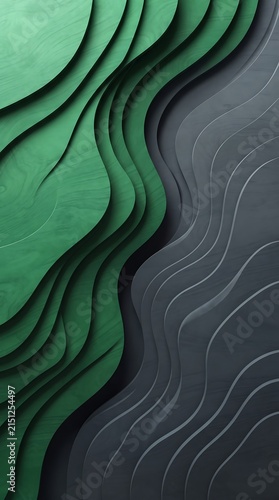 Abstract Green and Gray Layered Flowing Wave Texture Background