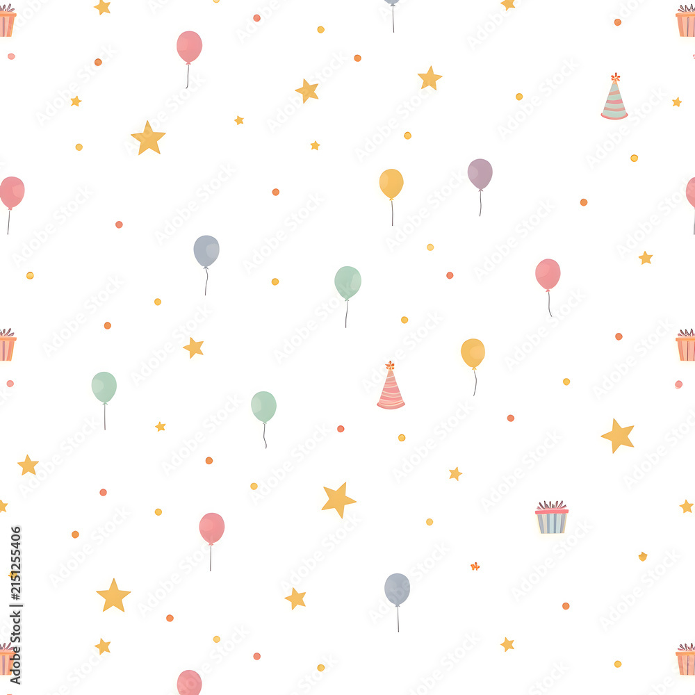 seamless birthday pattern background with balloons and stars vector illustration