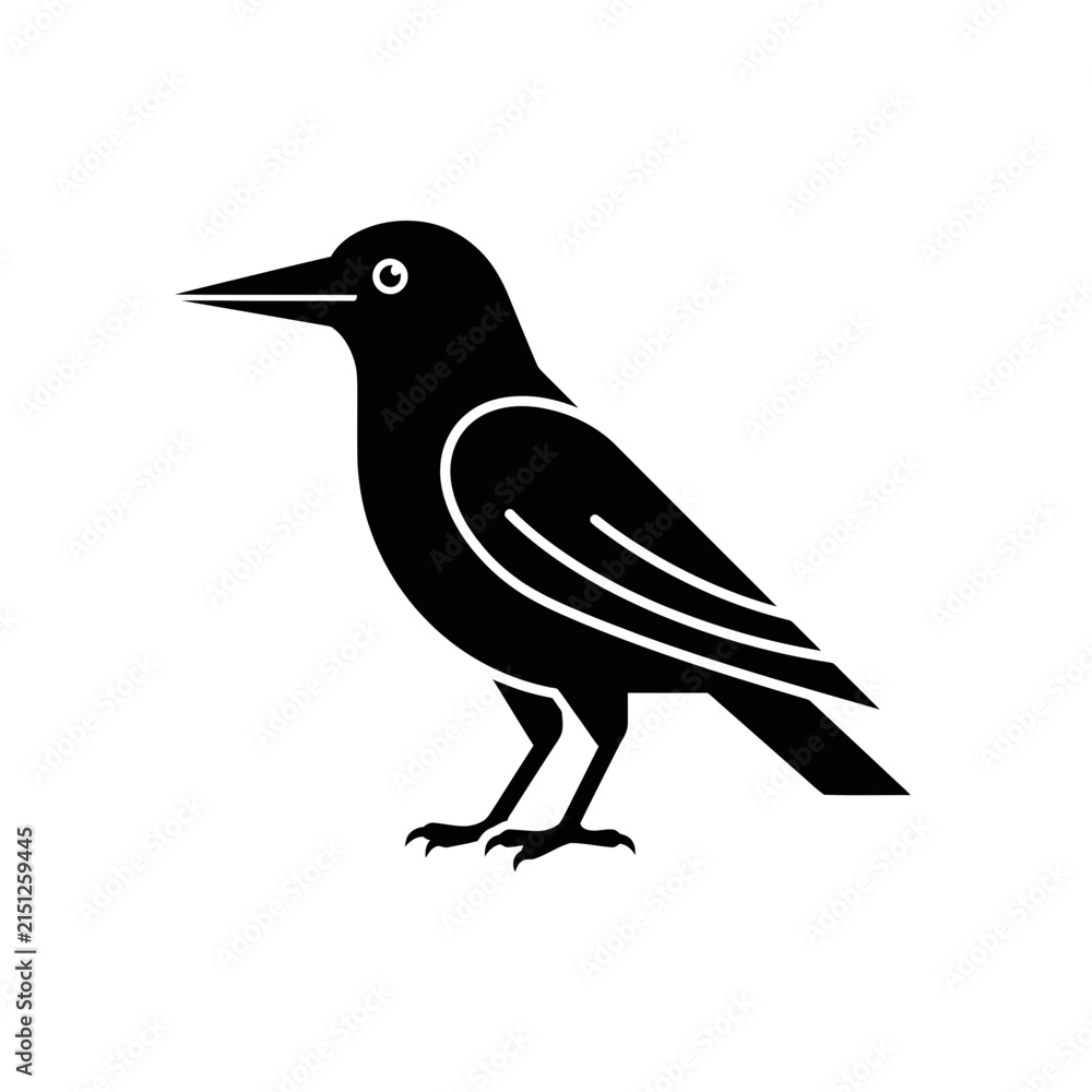 Obraz premium Minimalist Magpie Bird Icon Vector, Black Silhouette illustration, Graphic design logo symbol, Monochrome line art isolated on White Background Editable icon