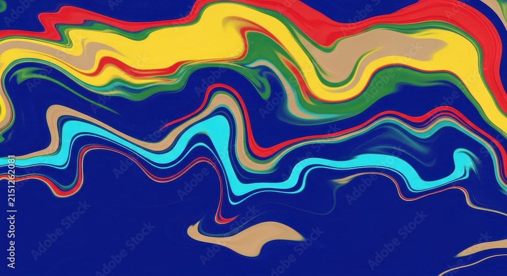 Obraz premium Vibrant Abstract Fluid Marble Background with Colorful Wavy Liquid Texture and Deep Blue Base for Creative Design Projects