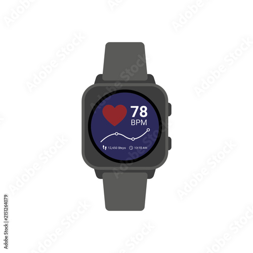 Digital smartwatch displaying heart rate and fitness tracking data isolated on transparent