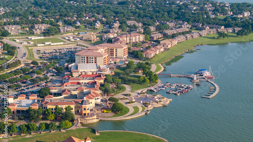 Obraz na płótnie Aerial view of The Harbor shopping and entertainment district in Rockwall, Texas