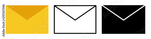 Minimalist envelope icon set, yellow and black mail symbols, and flat vector email illustrations for web and app UI design