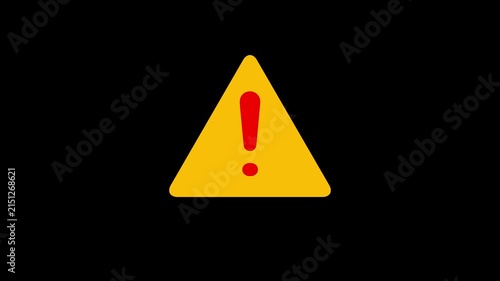 warning sign with exclamation mark on a black background, conveying caution and alert. Danger road warning sign. 4k video.