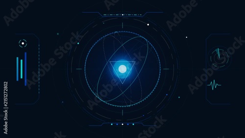 Futuristic hud interface spinning radar and digital technology hologram motion