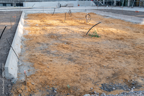 Construction site preparing groundwork for urban development project