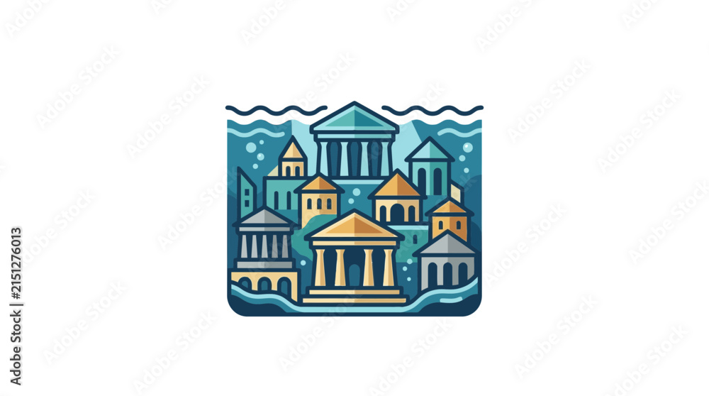 Fototapeta premium Illustration of the mythical sunken city of Atlantis underwater.