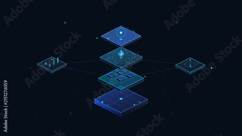 Futuristic Isometric Cyber Security Data Flow Animation with Glowing Nodes