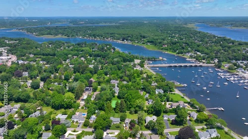 Barrington Yacht Club aerial view at Tyler Point in town of Barrington, Rhode Island RI, USA. Tyler Point located at the mouth of Palmer River into Barrington River. 