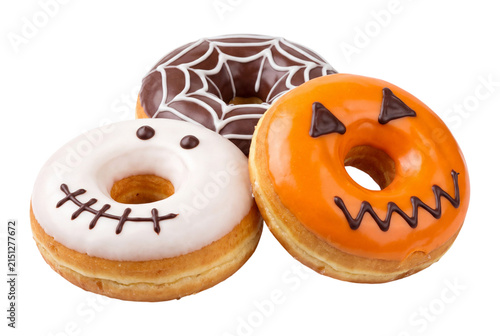 Obraz na plátně Halloween themed donuts with festive icing on transparent background