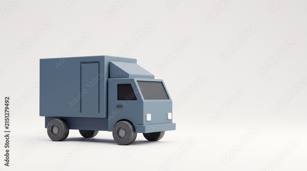 Obraz premium Minimalist Box Truck: A stylized, minimalist blue box truck sits isolated, ready for transport and delivery.