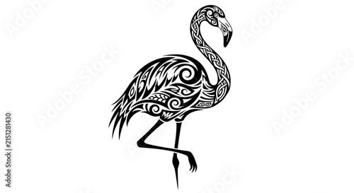 Decorative flamingo standing on one leg.