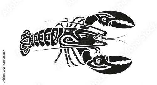 Detailed black crayfish tribal tattoo design.