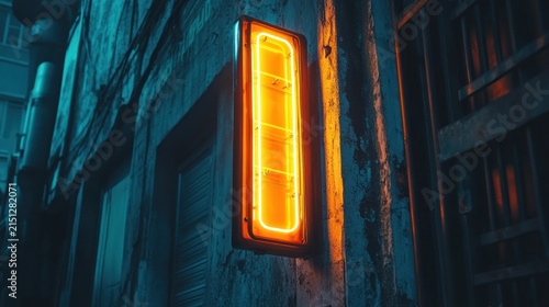 Neon light sign on textured wall