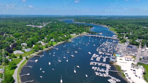 Barrington Bridge aerial view over Barrington River in town of Barrington, Rhode Island RI, USA. 