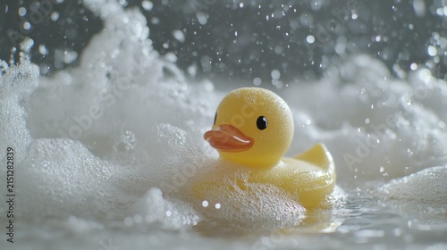 Rubber duck toy in soapy water