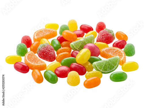 Картината върху платно Assorted fruit shaped gummy candies on transparent background