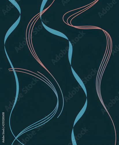 Abstract wavy lines with blue ribbons