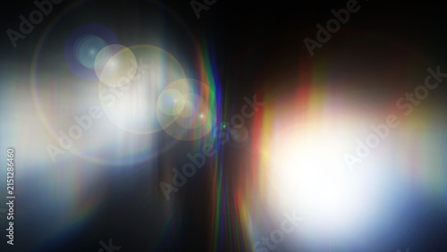 Konstfotografi Abstract light leak overlay with lens flare and colorful prism glow on black bac
