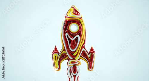 Fun and colorful rocket ship design with swirling lines and shiny highlights, abstract concept.