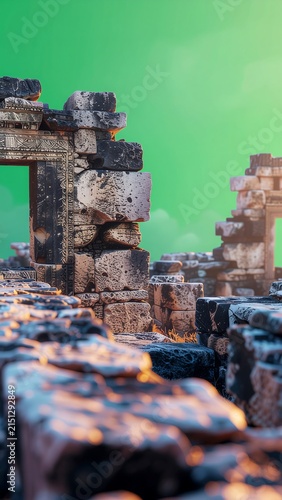 Ancient stone ruins of a historic fortress in dramatic light.