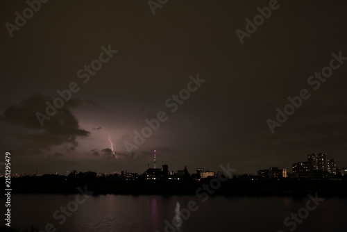 雲内放電 雷が照らす都市の夜景 / Intra-Cloud Lightning Lightning Illuminating a City Skyline at Night