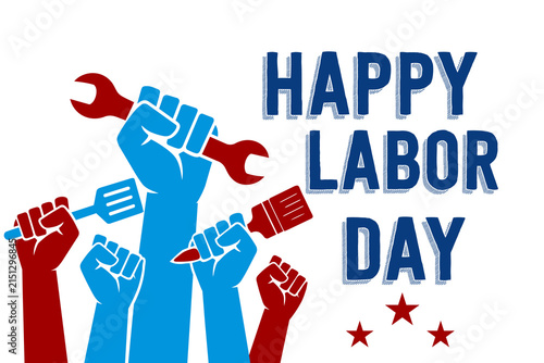 Foto Happy Labor Day Raised Worker Fists and Tools PNG Design, Labor Day Worker Fists