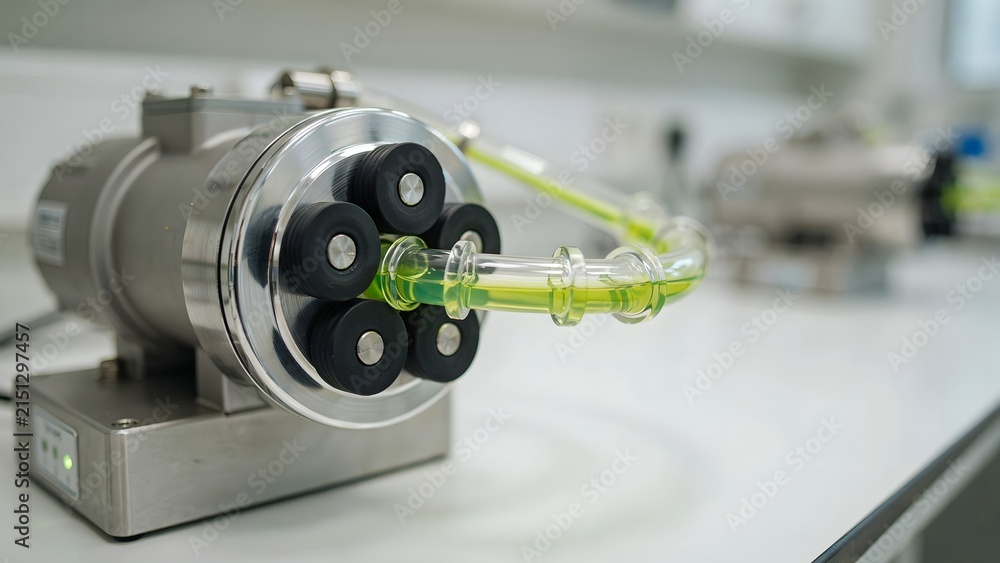Fototapeta premium Advanced Laboratory Equipment with Transparent Tubing and Green Liquid