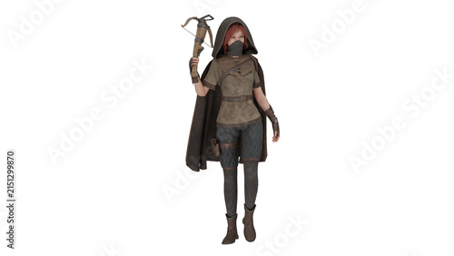 Quadro su tela 3d rendering crossbow lady holding a crossbow in a dark outfit