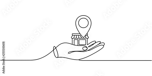 Fotografía Hand Holding Store Location Pin Continuous One Line Drawing