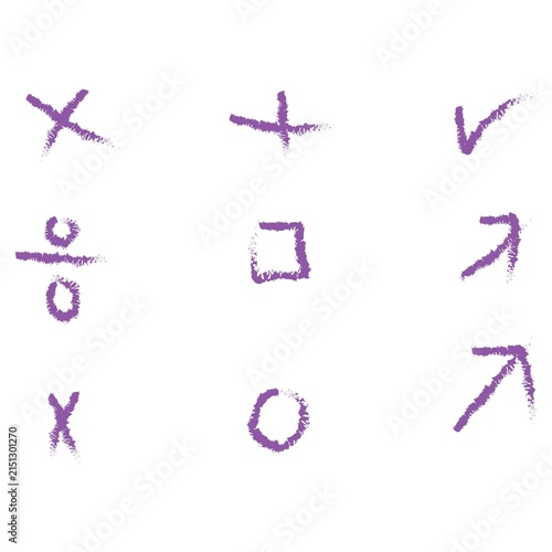 Minimalist hand-drawn alphabet letters and symbols set isolated on white background