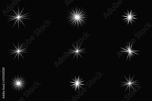 Bright starburst light effects on dark background isolated on white background