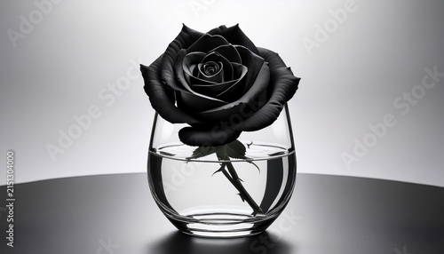 elegance of darkness a black rose in clear glass with water on light backdrop