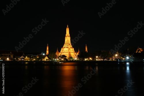 Canvastavla Wat Arun temple in Thailand shines with lights at night