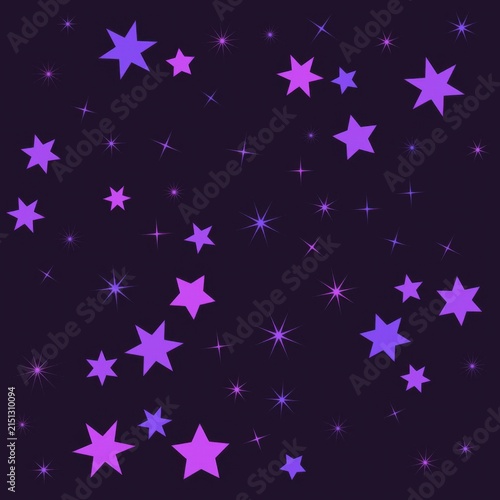 Purple Sparkle Stars Pattern Vector Illustration – Dark Night Sky Celestial Background
