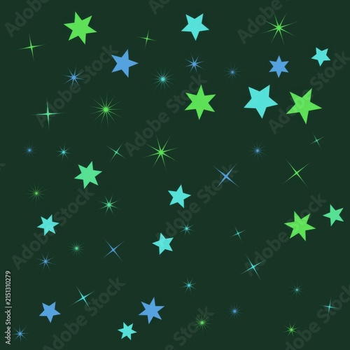Green and Cyan Sparkle Stars Pattern Vector Illustration – Dark Forest Celestial Background